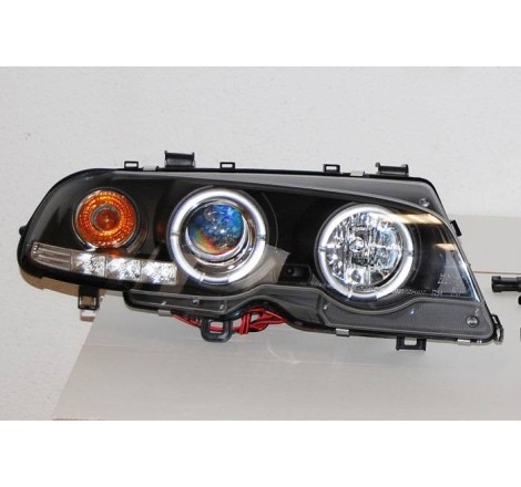 Set De Phares Avant Angel Eyes BMW E46 1999-2002 2-Porte Noir Modèle II