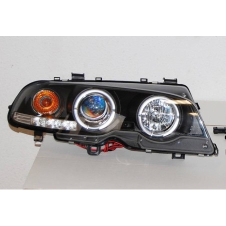 Faros Delanteros Ojos De Angel BMW E46 '99-02 2P. Elect. Black Mod.II