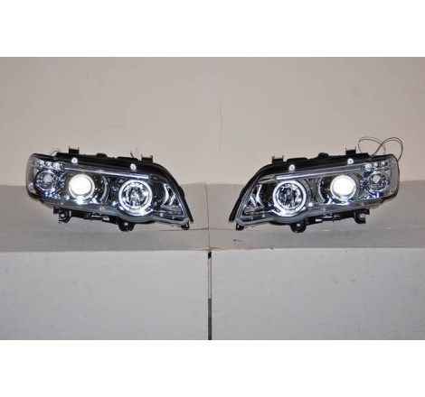 Set Of Headlamps Angel Eyes BMW X5 2001, Chromed.
