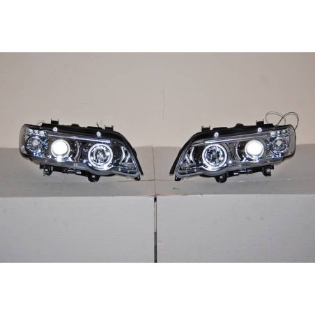 Set Of Headlamps Angel Eyes BMW X5 2001, Chromed.