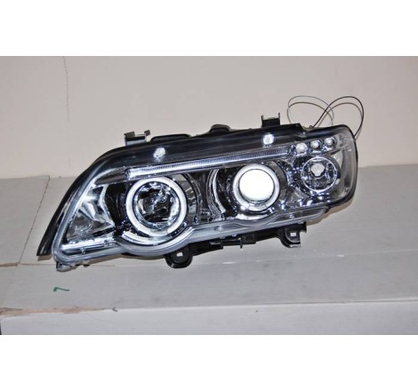 Set Of Headlamps Angel Eyes BMW X5 2001, Chromed.