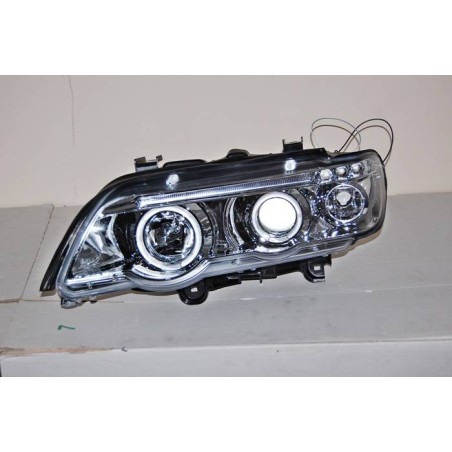 Set Of Headlamps Angel Eyes BMW X5 2001, Chromed.