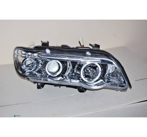 Set Of Headlamps Angel Eyes BMW X5 2001, Chromed.