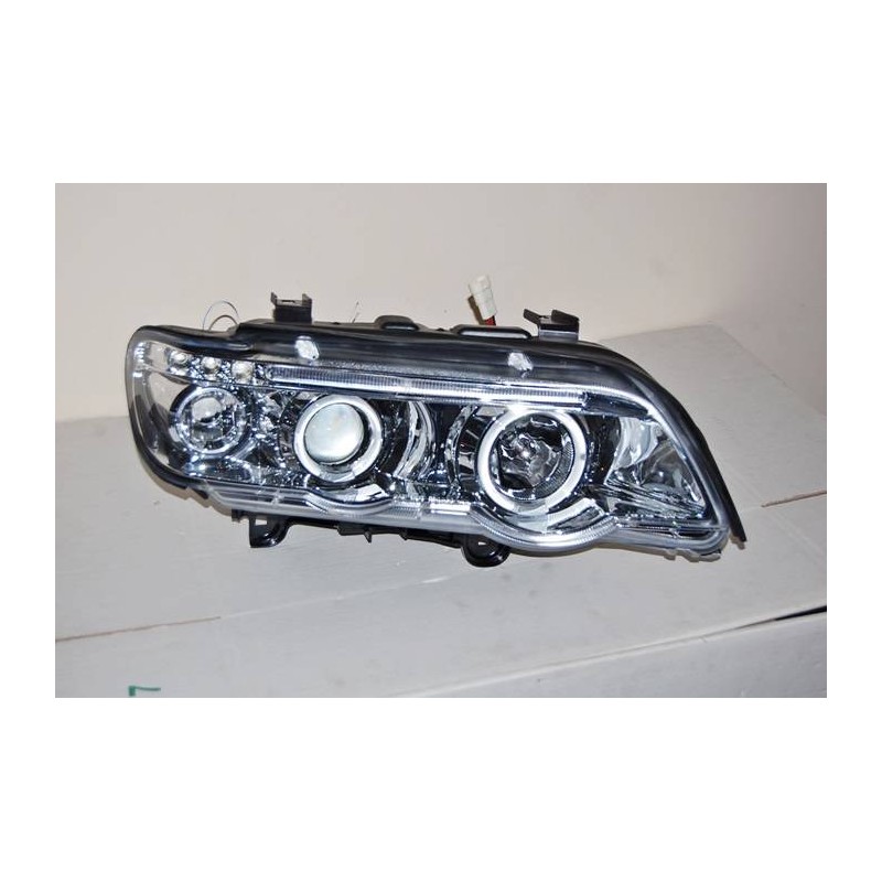 Set Of Headlamps Angel Eyes BMW X5 2001, Chromed.