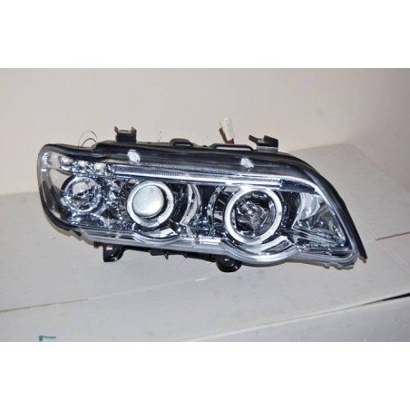 Set Of Headlamps Angel Eyes BMW X5 2001, Chromed.