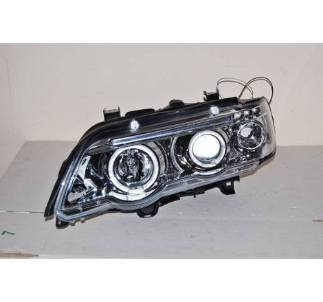 Set Of Headlamps Angel Eyes BMW X5 2001, Chromed.