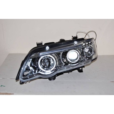 Set Of Headlamps Angel Eyes BMW X5 2001, Chromed.