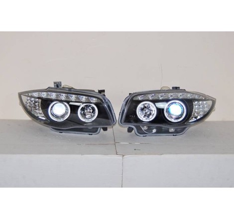Set Of Headlamps Day Light BMW E87 2007-2011 Black & Blinker Led