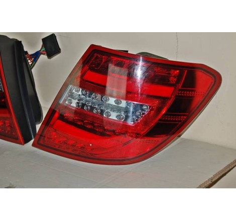 Set Of Rear Tail Lights Mercedes W204 2011-2014 Led Red Clear