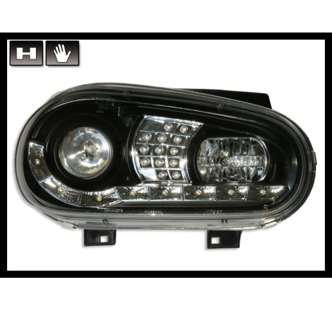 Set Of Headlamps Day Light Volkswagen Golf 4 Black & Blinker Led