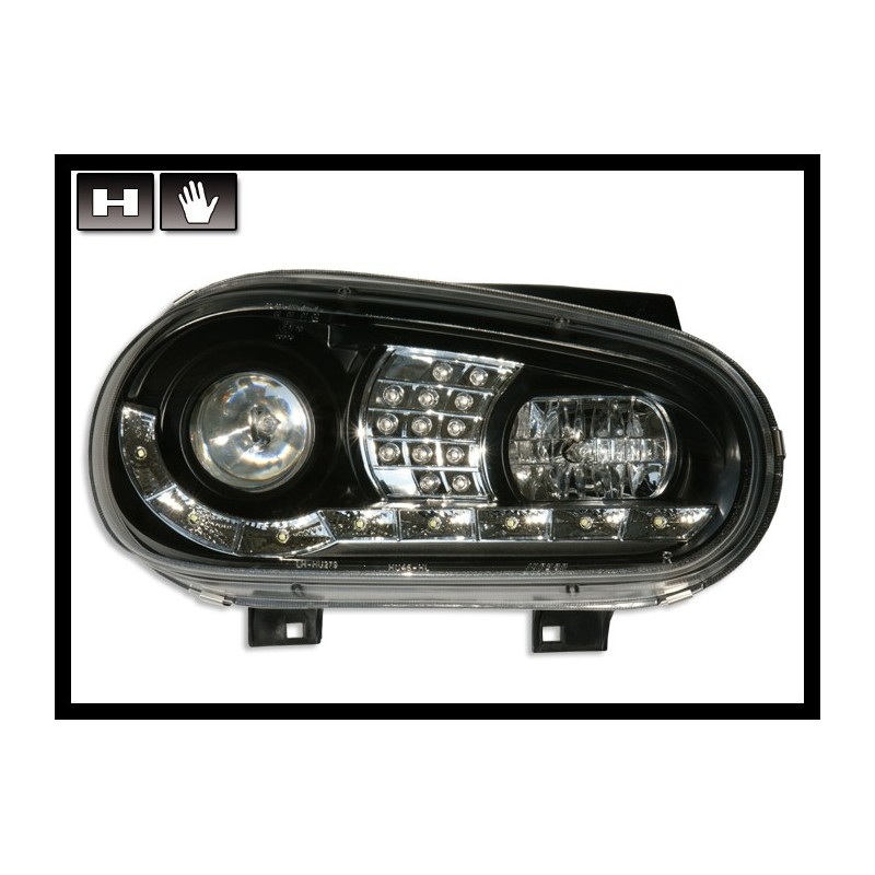 SET OF HEADLAMPS DAY LIGHT VOLKSWAGEN GOLF 4 BLACK & BLINKER LED