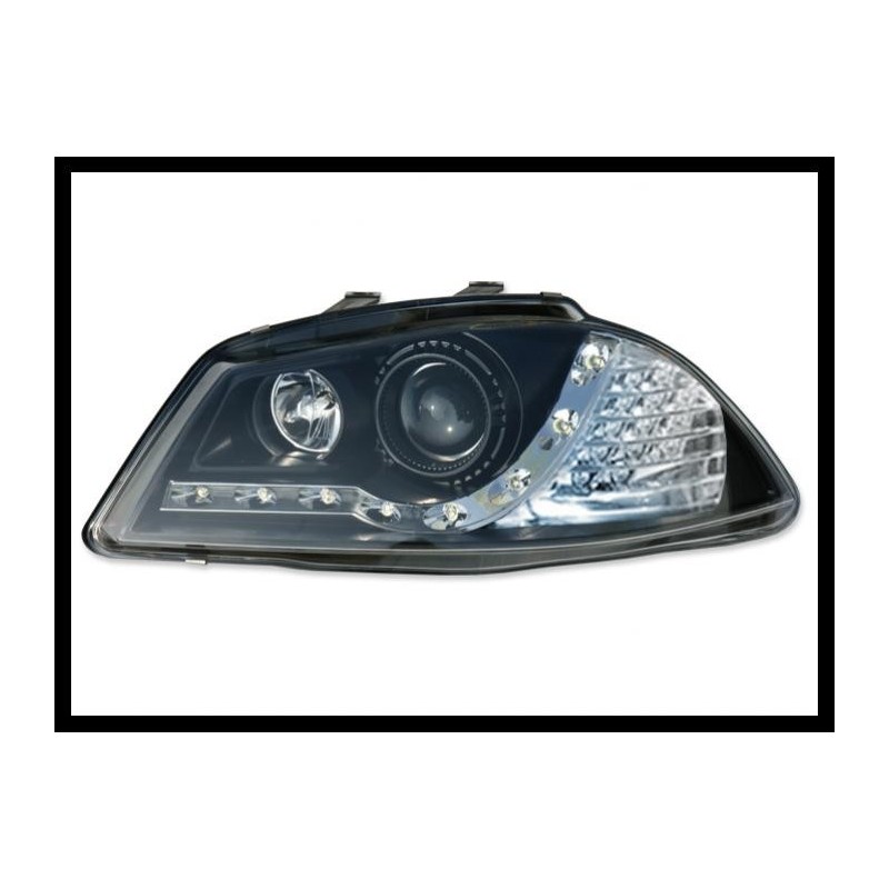 SET OF HEADLAMPS DAY LIGHT SEAT IBIZA 2002-2007 BLACK & BLINKER LED