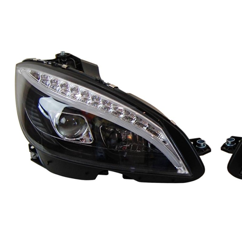 SET OF HEADLAMPS DAY LIGHT MERCEDES W204 2007-2010 BLACK Flashing Led