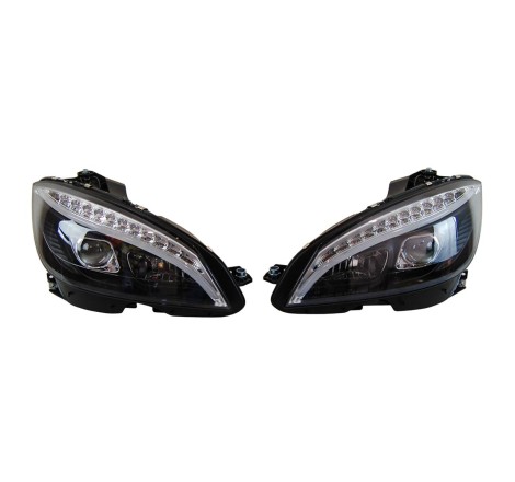 Set Of Headlamps Day Light Mercedes W204 2007-2010 Black Flashing Led