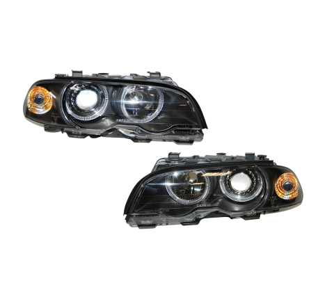 Set Of Headlamps Angel Eyes BMW E46 1998-2001, 2 Doors, Black