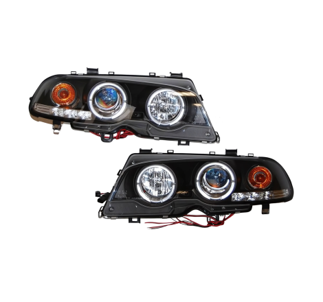 Set Of Headlamps Angel Eyes BMW E46 1999-2002, 2 Doors, Model II, Black