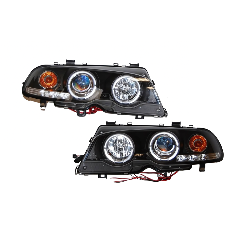 Set Of Headlamps Angel Eyes BMW E46 1999-2002, 2 Doors, Model II, Black