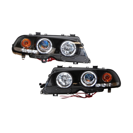 Faros Delanteros Ojos De Angel BMW E46 '99-02 2P. Elect. Black Mod.II