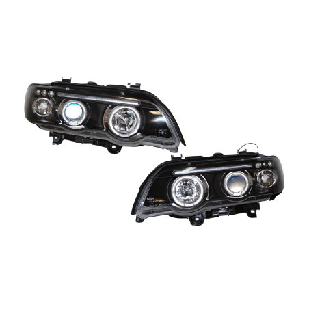 Set Of Headlamps Angel Eyes BMW X5 2001, Black