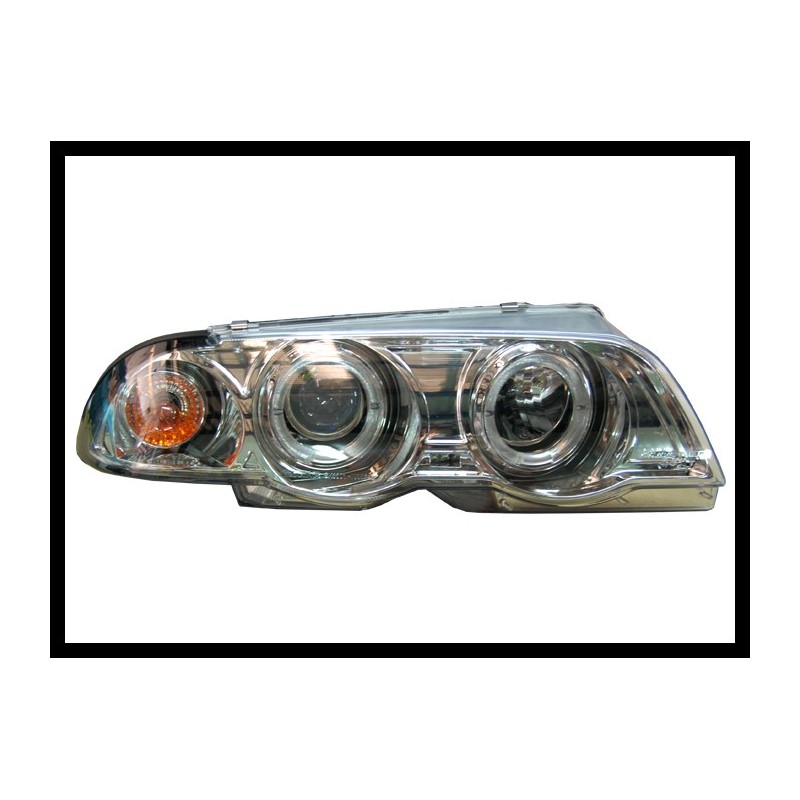 SET OF HEADLAMPS ANGEL EYES BMW E46 1998-2001, 4 DOORS, CHROMED