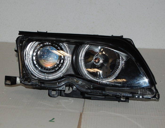 Set Of Headlamps Angel Eyes BMW E46 2002-2005, 4 Doors, Black - Personales