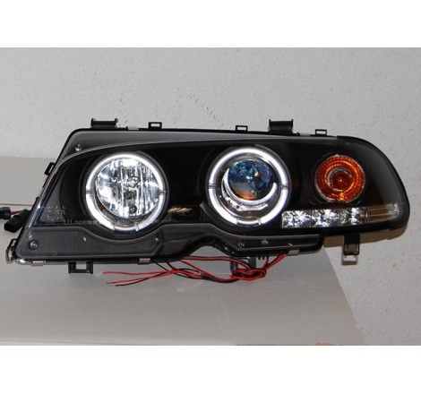 Set De Phares Avant Angel Eyes BMW E46 1999-2002 2-Porte Noir Modèle II