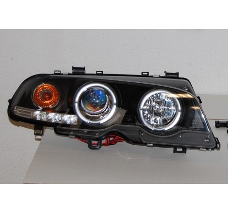 Faros Delanteros Ojos De Angel BMW E46 '99-02 2P. Elect. Black Mod.II