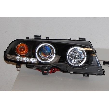 Set Of Headlamps Angel Eyes BMW E46 1999-2002, 2 Doors, Model II, Black
