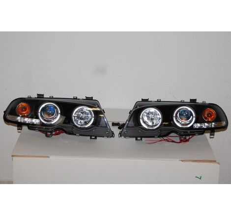 Faros Delanteros Ojos De Angel BMW E46 '99-02 2P. Elect. Black Mod.II