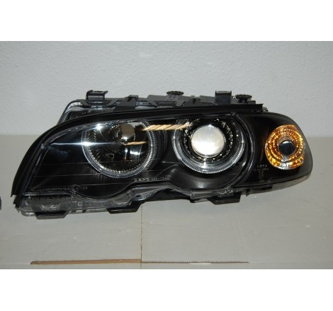 Set Of Headlamps Angel Eyes BMW E46 1998-2001, 2 Doors, Black