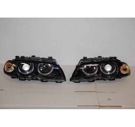 Set Of Headlamps Angel Eyes BMW E46 1998-2001, 2 Doors, Black