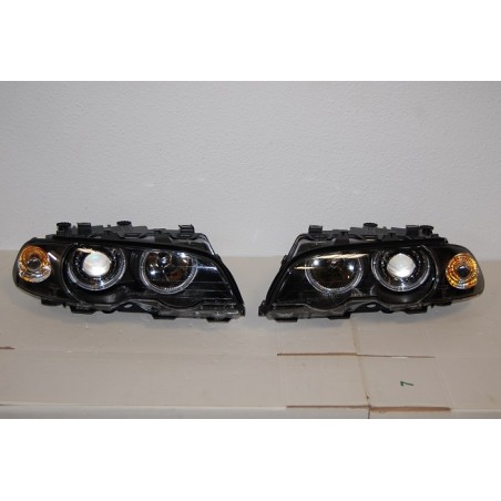 Set Of Headlamps Angel Eyes BMW E46 1998-2001, 2 Doors, Black