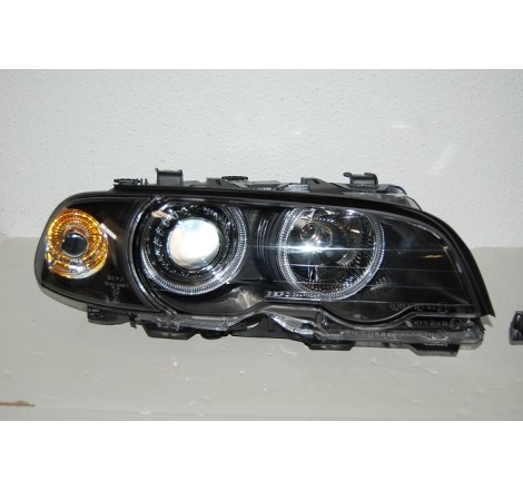 Set Of Headlamps Angel Eyes BMW E46 1998-2001, 2 Doors, Black