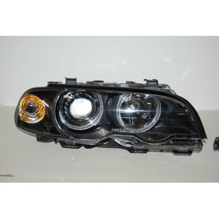 Set Of Headlamps Angel Eyes BMW E46 1998-2001, 2 Doors, Black