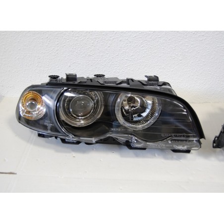 Set Of Headlamps Angel Eyes BMW E46 1998-2001, 2 Doors, Black