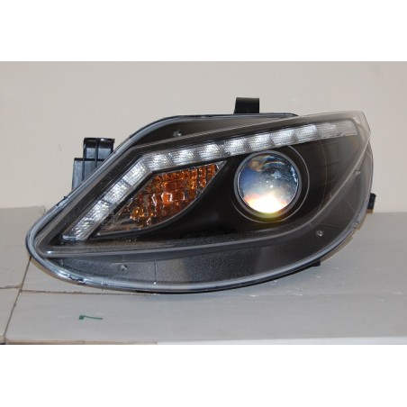 SET OF HEADLAMPS DAY LIGHT SEAT IBIZA 2009 BLACK & BLINKER LED