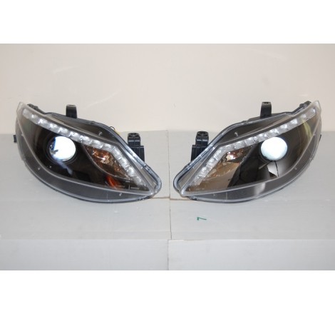 SET OF HEADLAMPS DAY LIGHT SEAT IBIZA 2009 BLACK & BLINKER LED